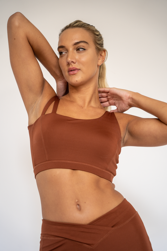 Evia Asymmetrical Sports bra tan brown XS S M L XL