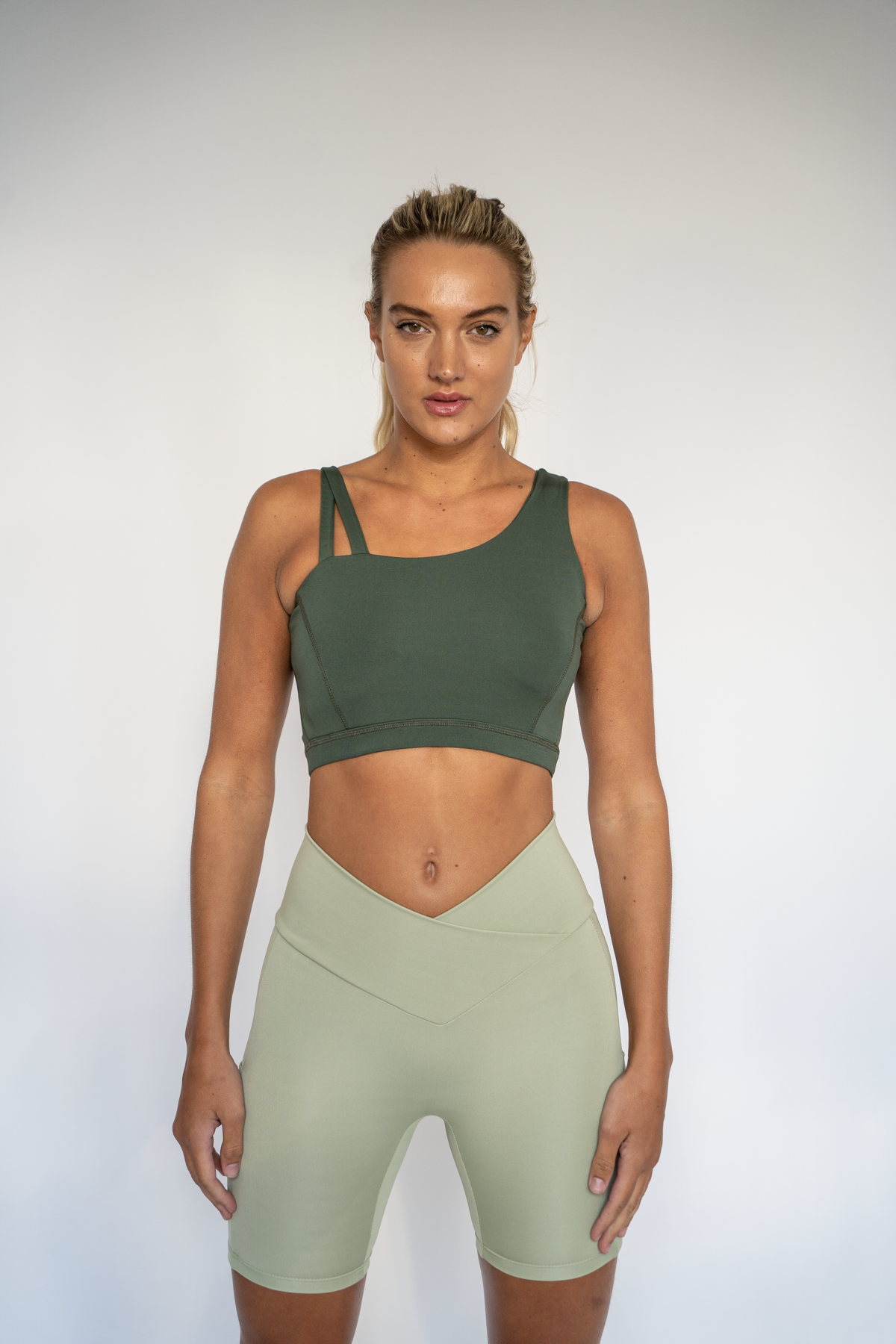 Evia Asymmetrical Sports bra Olive Green XS S M L XL