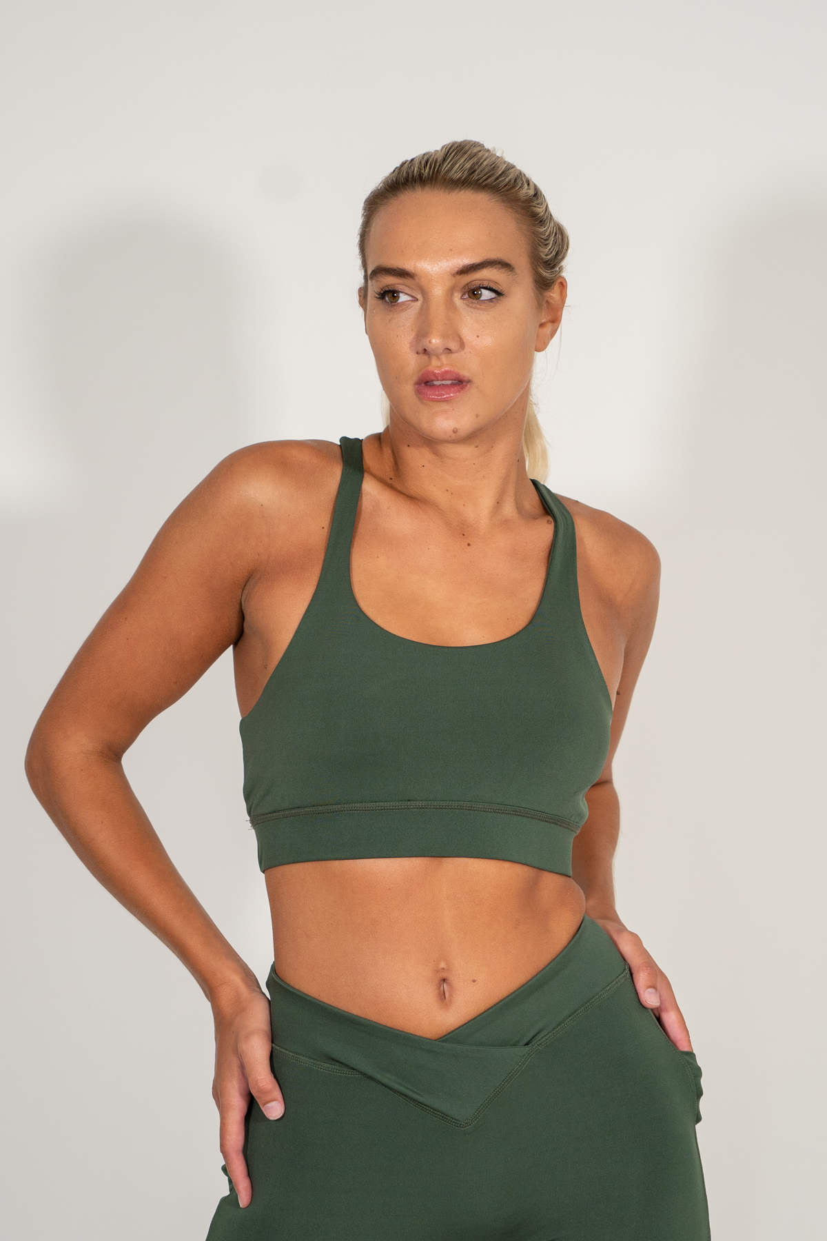 Yarra Racerback Sports Bra Olive Green XS S M L XL