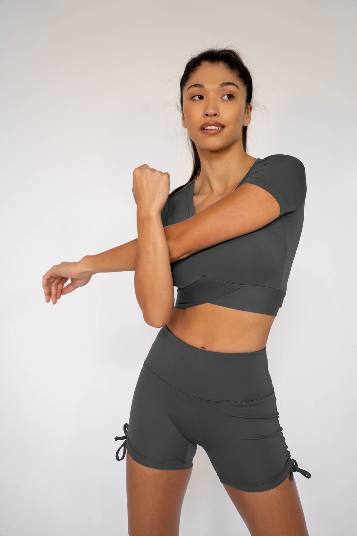 Jada Crossover Hem Crop Top Charcoal Grey XS S M L XL