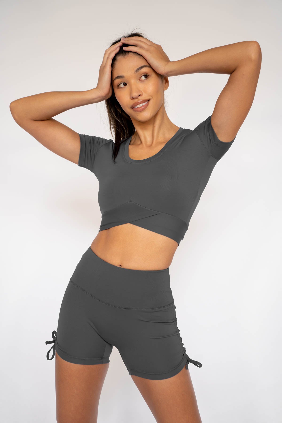 Jada Crossover Hem Crop Top Charcoal Grey XS S M L XL
