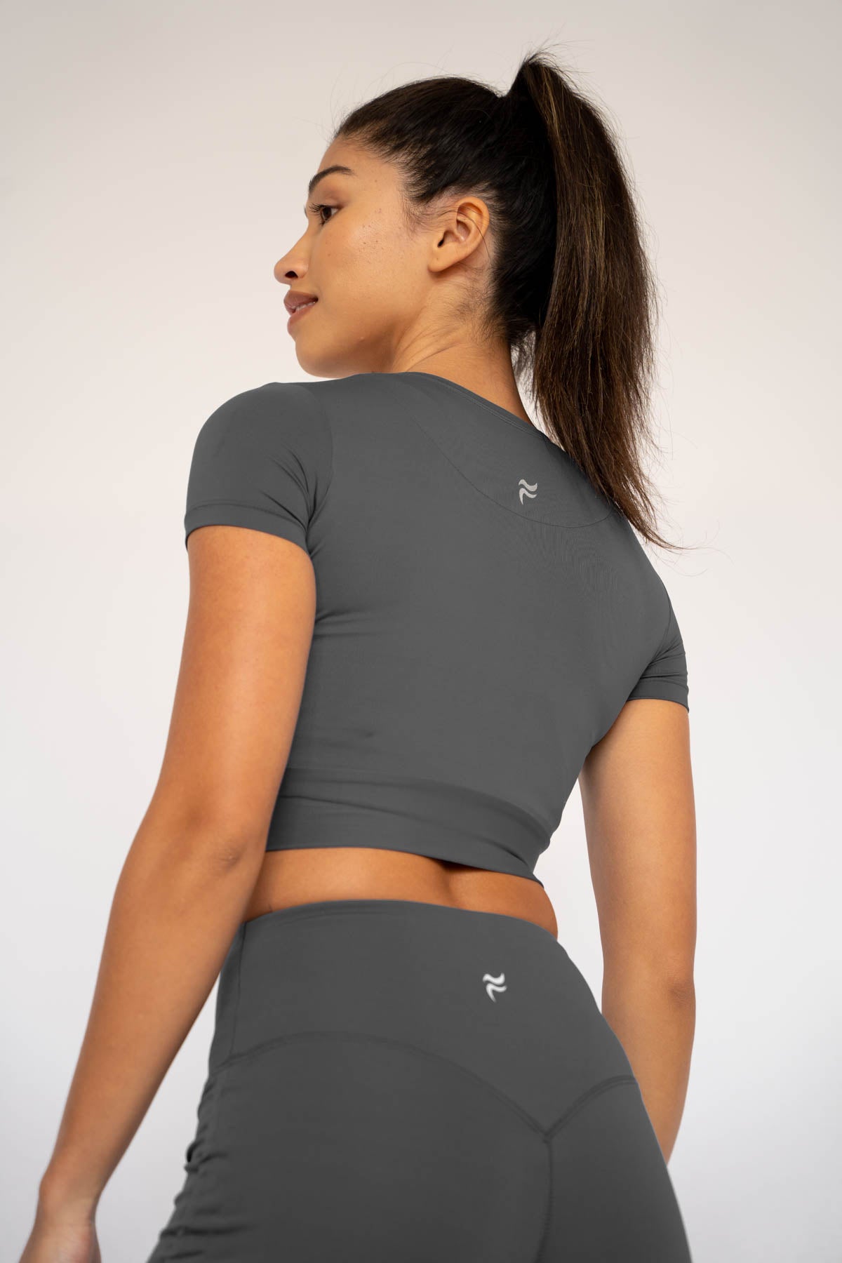 Jada Crossover Hem Crop Top Charcoal Grey XS S M L XL