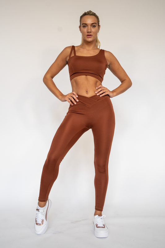 Kiara Crossover Leggings Tan Brown XS S M L XL