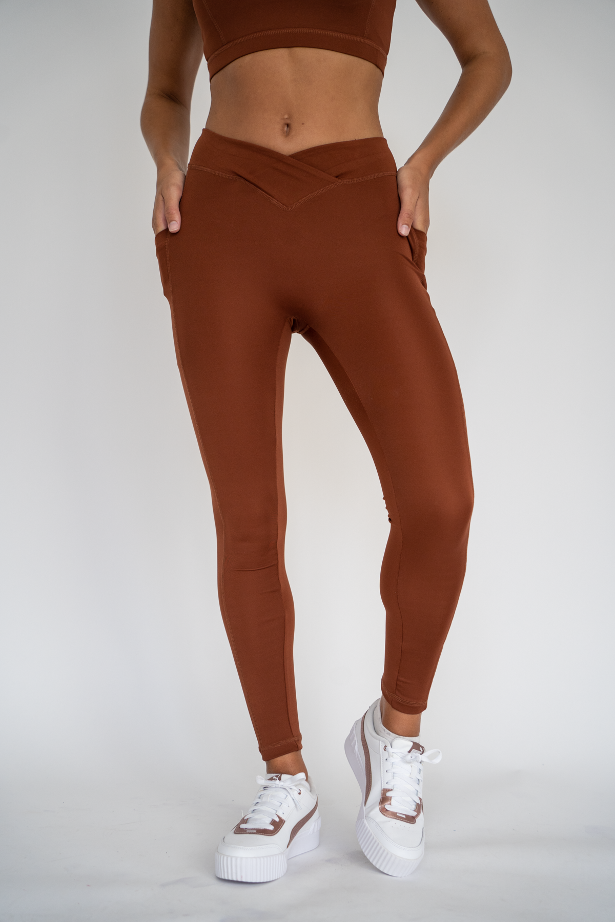 Kiara Crossover Leggings Tan Brown XS S M L XL